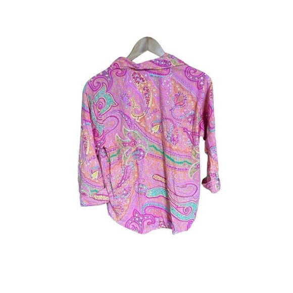 Lauren Ralph Lauren Monogramed Pink Paisley Button Shirt Small (S) - Picture 2 of 5